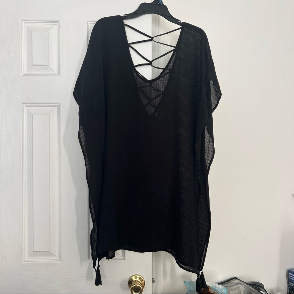 Kona Sol XL Black Swim Coverup with Crisscross Back
